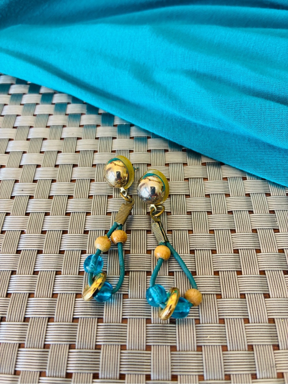 🔥Goldtone/Teal Bead Drop Earrings - Women Jewelry